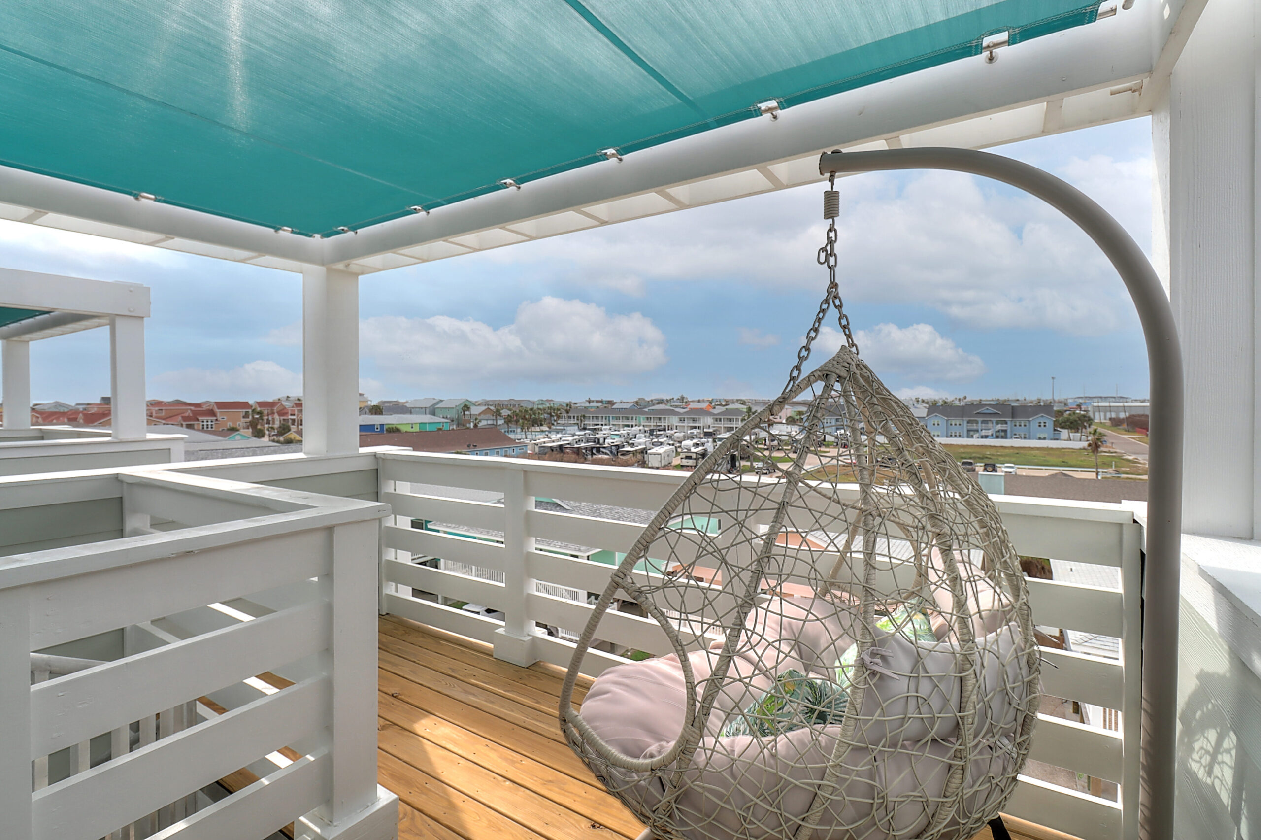The Pearl of Port Aransas at Endless Summer Resort observation platform overlooking the City of Port Aransas
